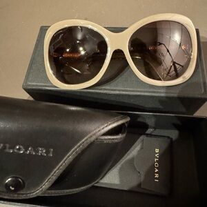 Bulgari Women's Sunglasses - Tan Crème, Brown & Gold details. Case included.